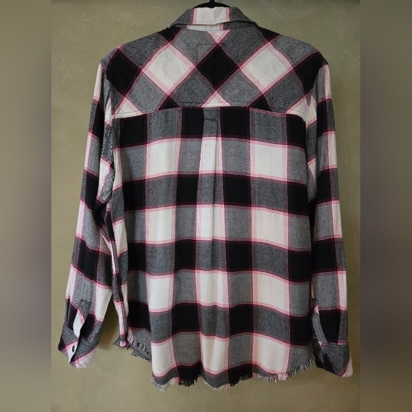 Rails | Leo White Midnight Magenta Frayed Hem Snap Button Flannel Shirt, Size L - Picture 5 of 10